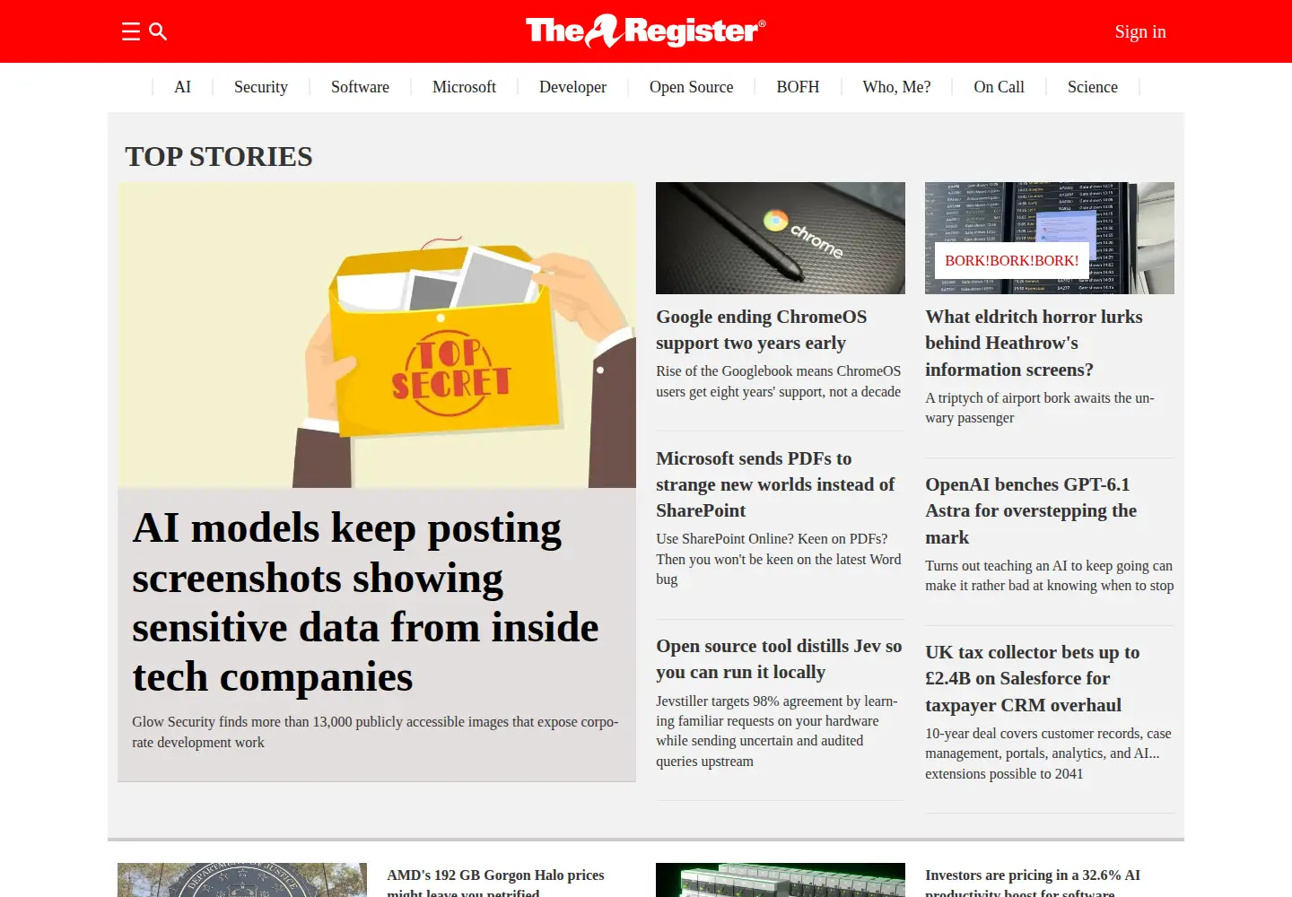 Screenshot of theregister.co.uk