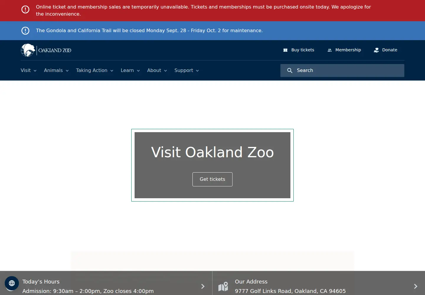Screenshot of oaklandzoo.org