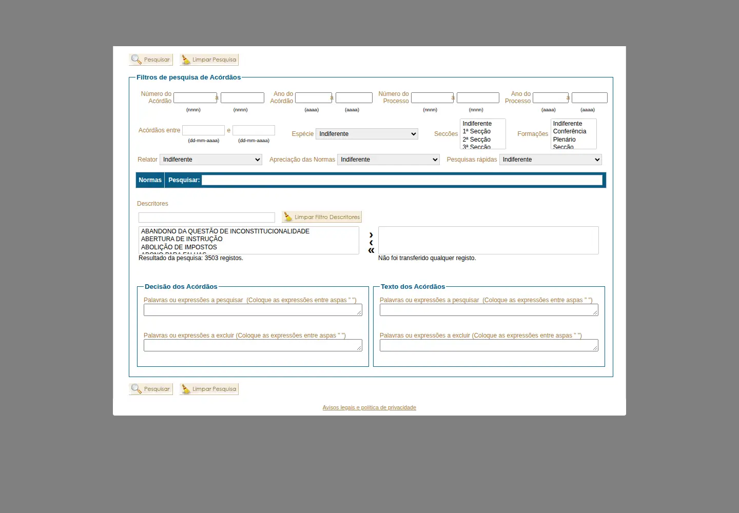 Screenshot of tribunalconstitucional.pt