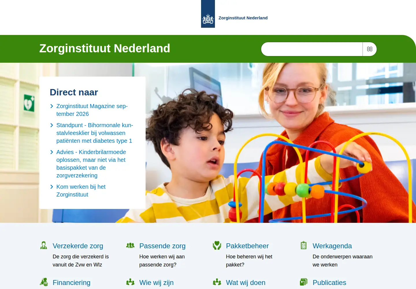 Screenshot of zorginstituutnederland.nl