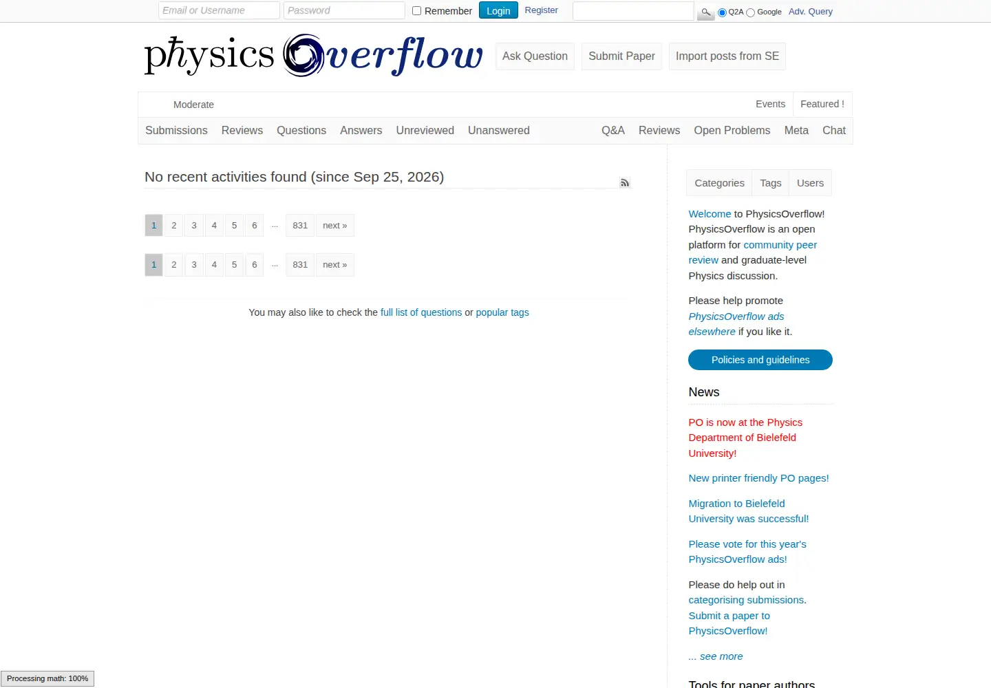 Screenshot of physicsoverflow.org