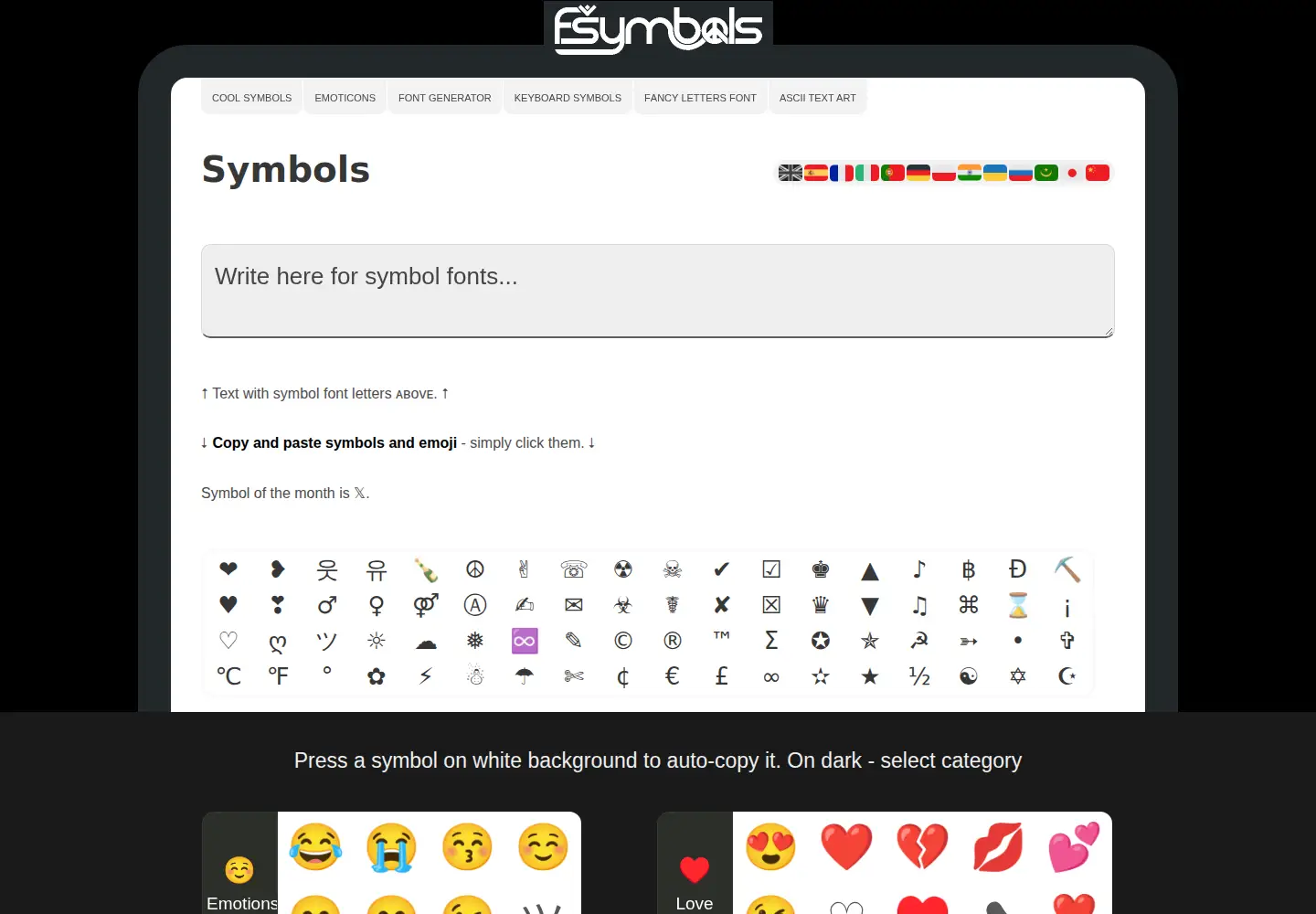 Screenshot of fsymbols.com