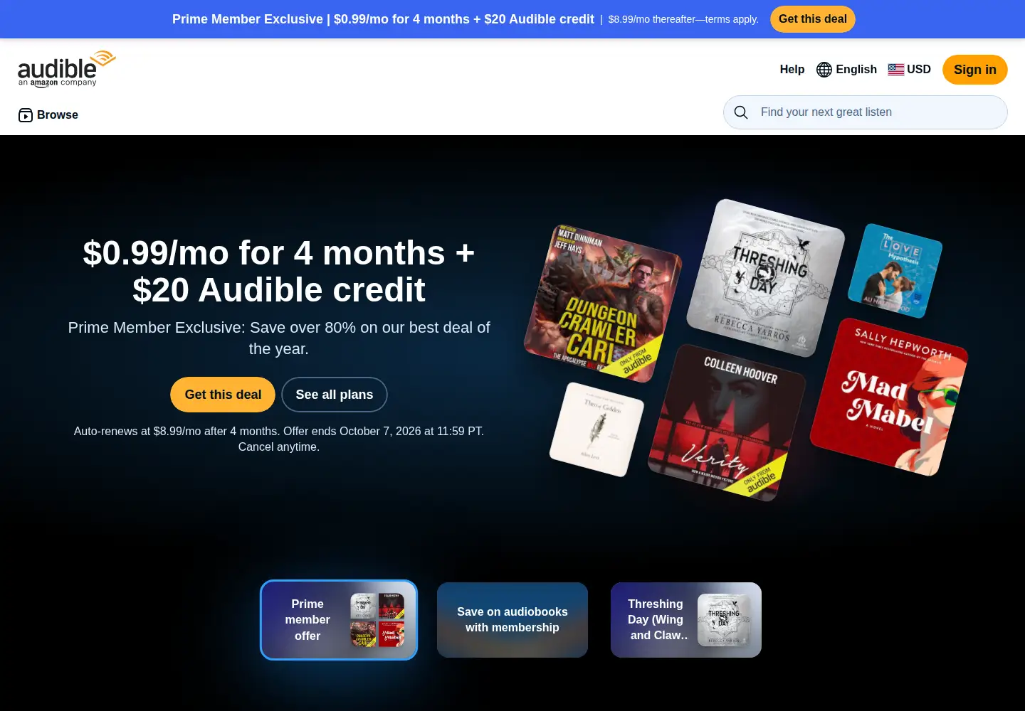 Screenshot of audible.com