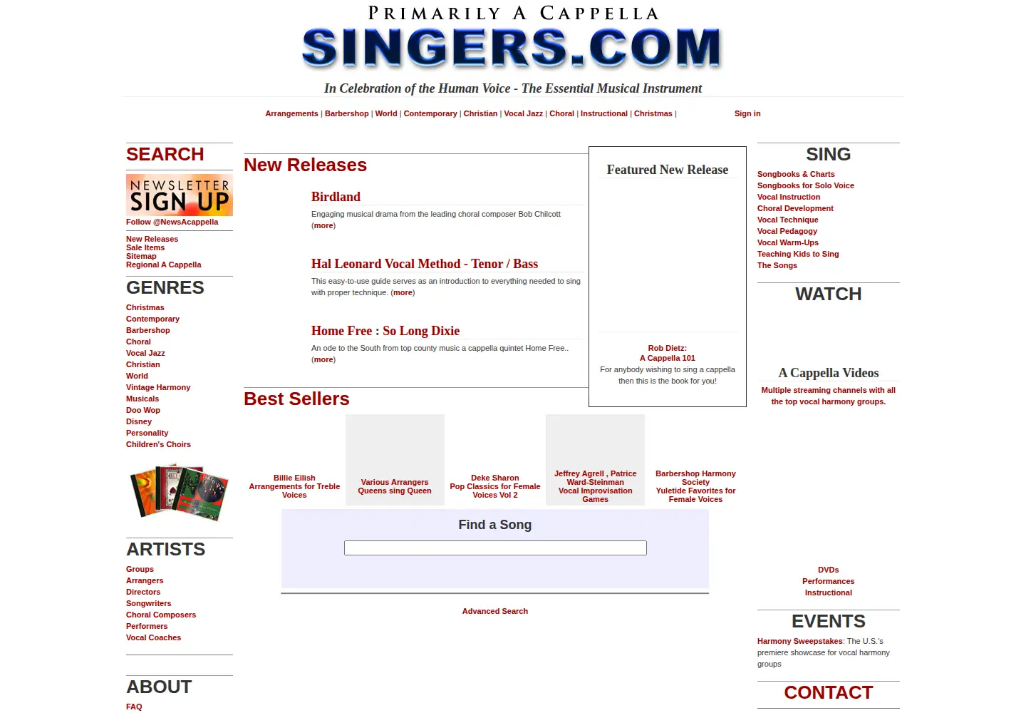 Screenshot of singers.com