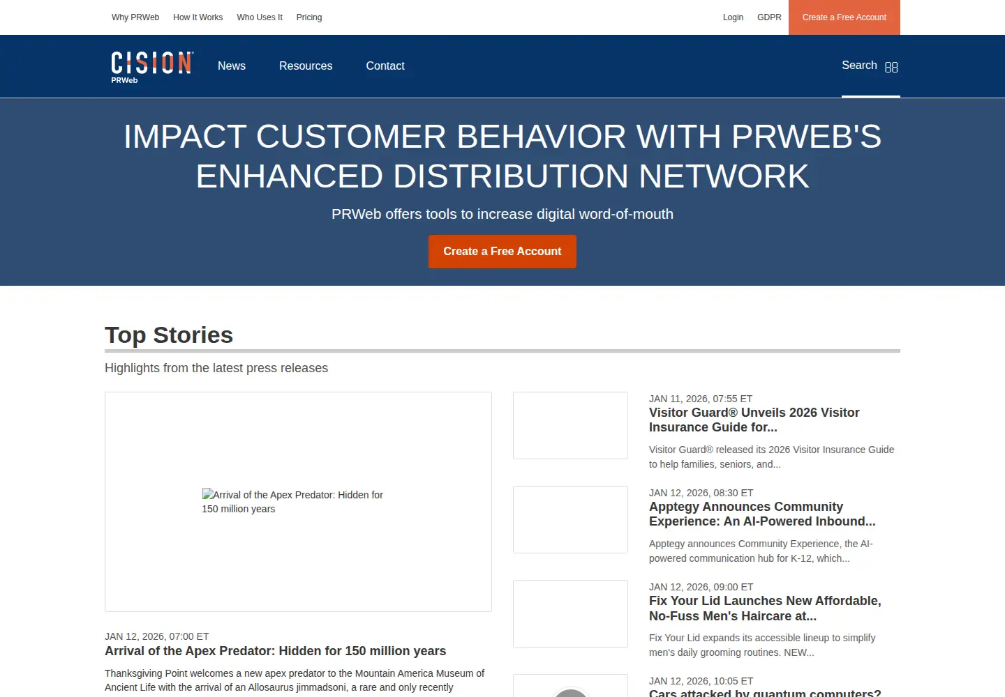 Screenshot of prweb.com