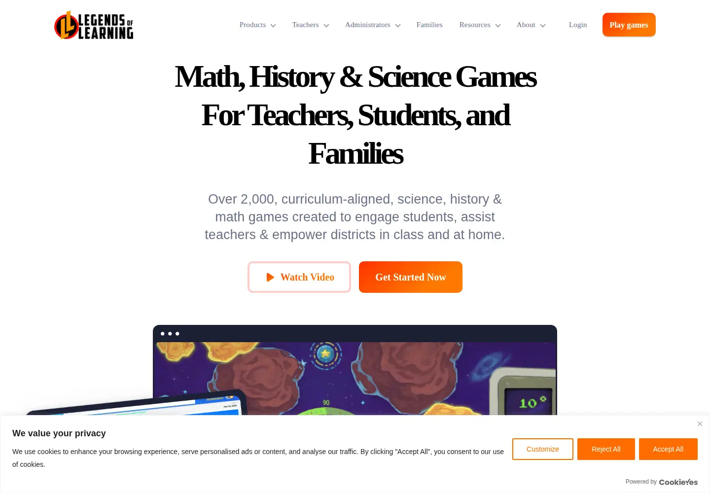 Screenshot of legendsoflearning.com