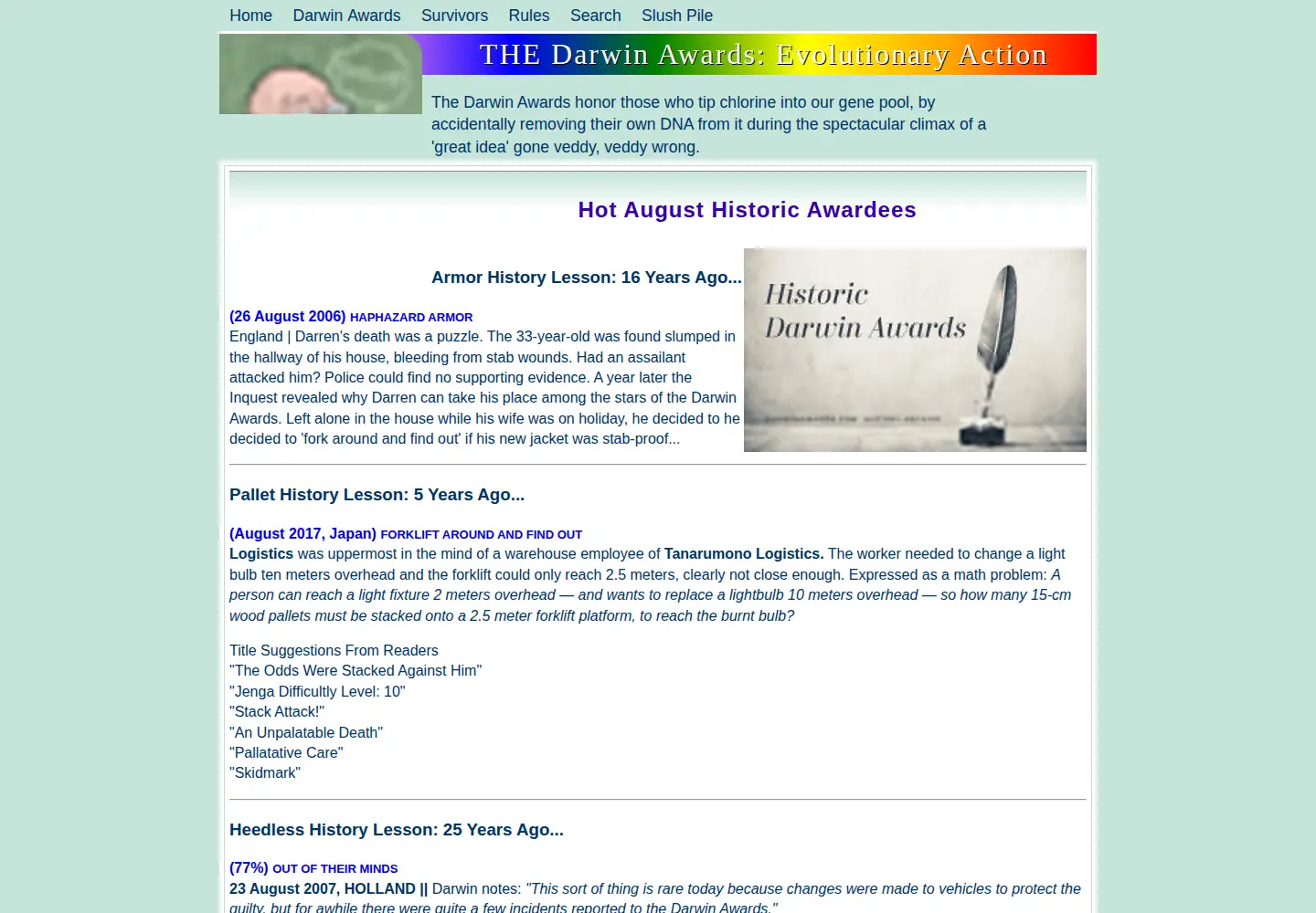 Screenshot of darwinawards.com