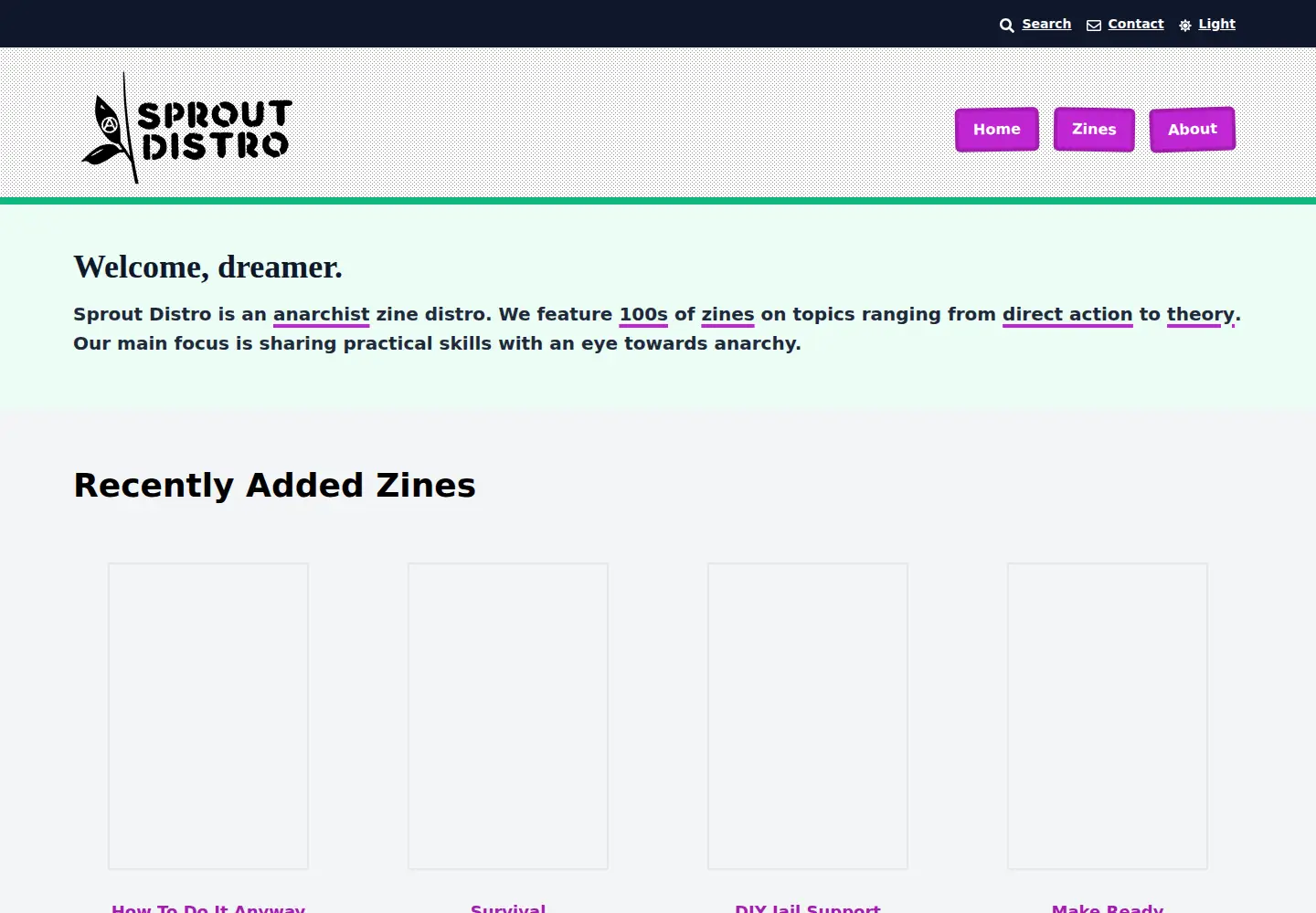 Captured homepage of sproutdistro.com in the current scan