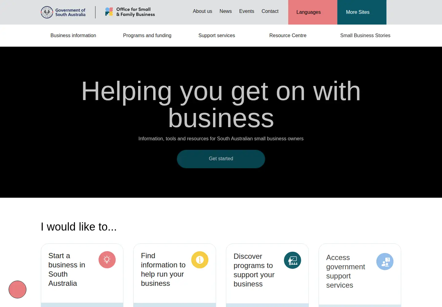 Screenshot of business.sa.gov.au