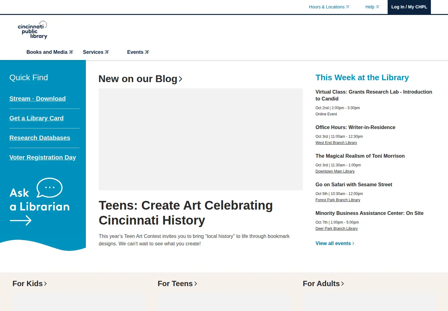 Screenshot of cincinnatilibrary.org