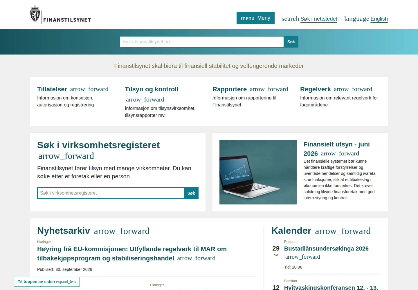 Screenshot of finanstilsynet.no