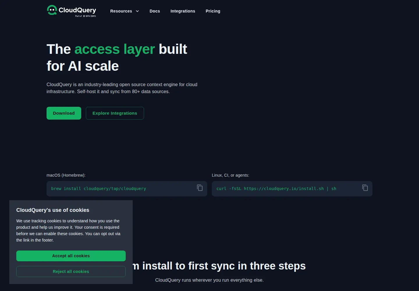 Screenshot of cloudquery.io