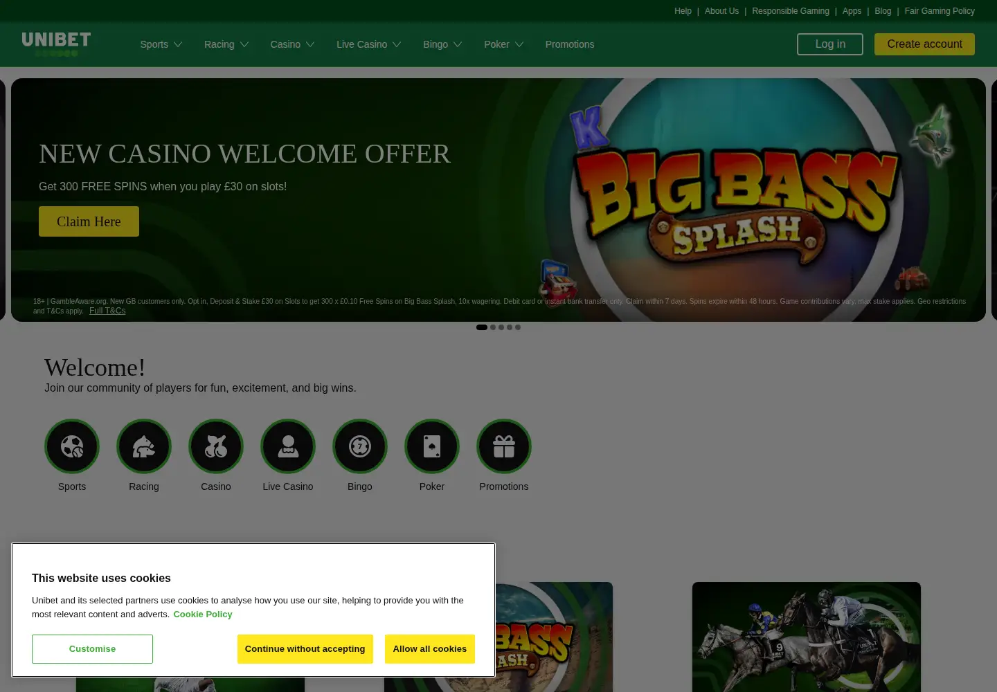 Screenshot of unibet.co.uk