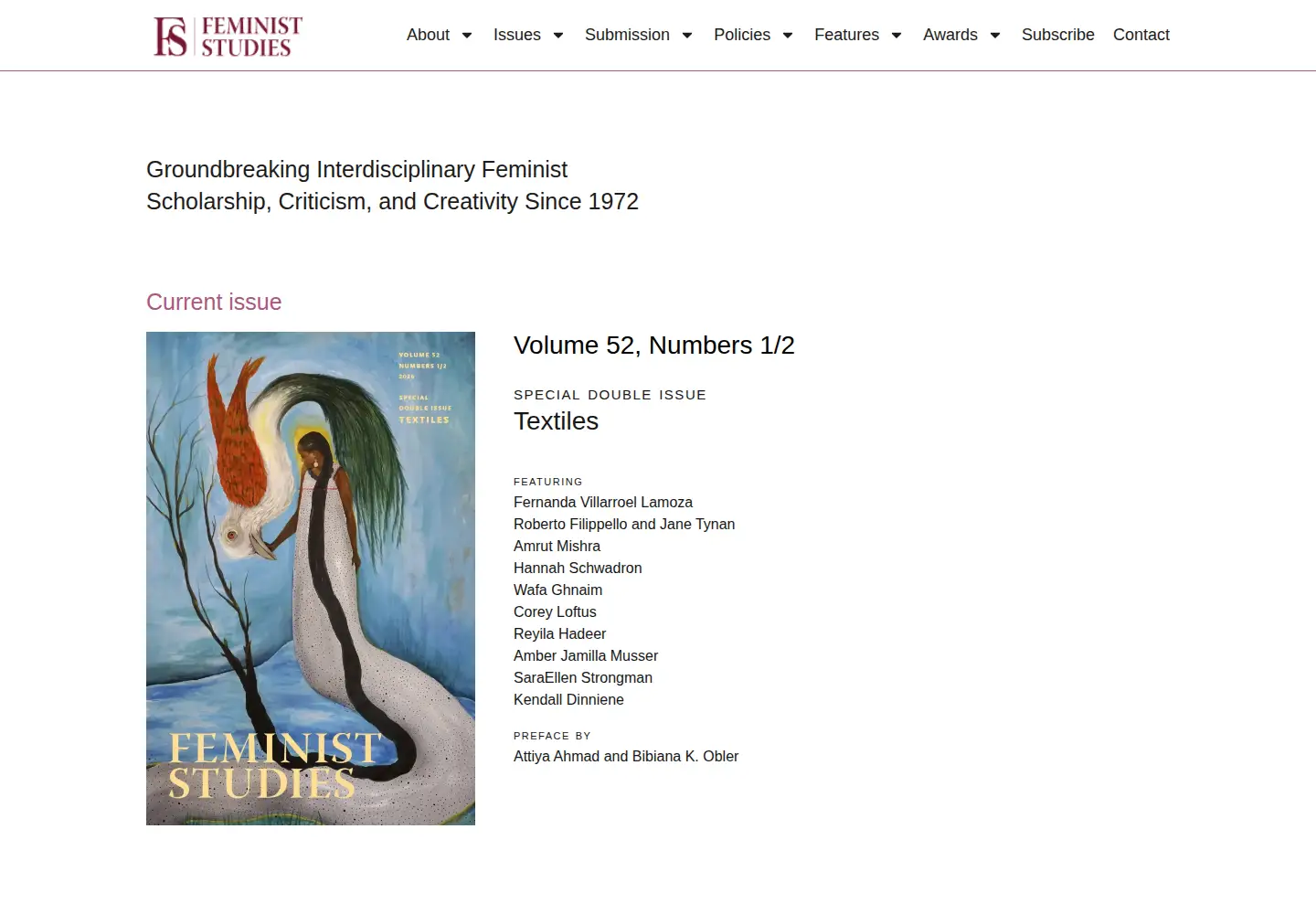 Screenshot of feministstudies.org