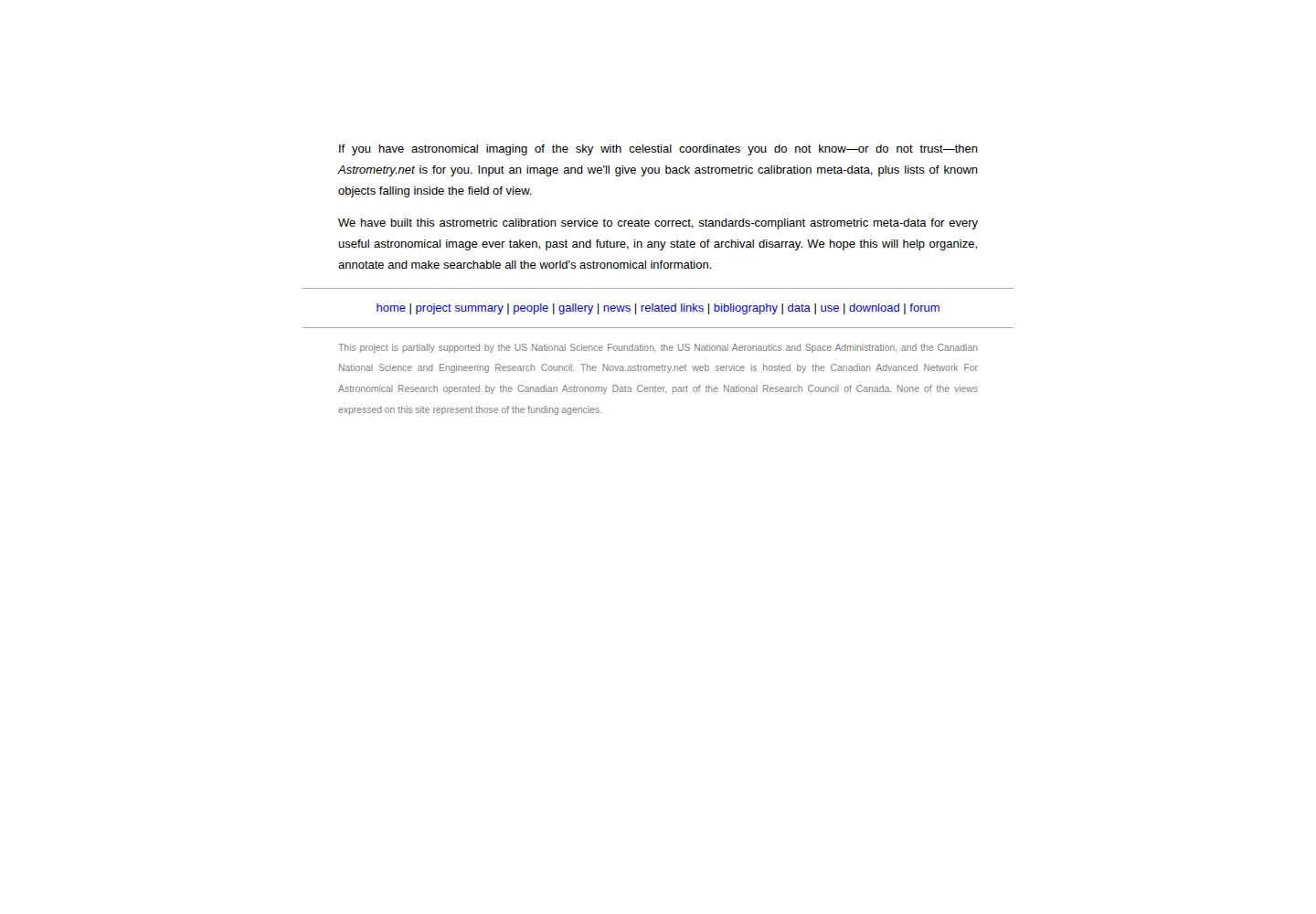 Screenshot of astrometry.net
