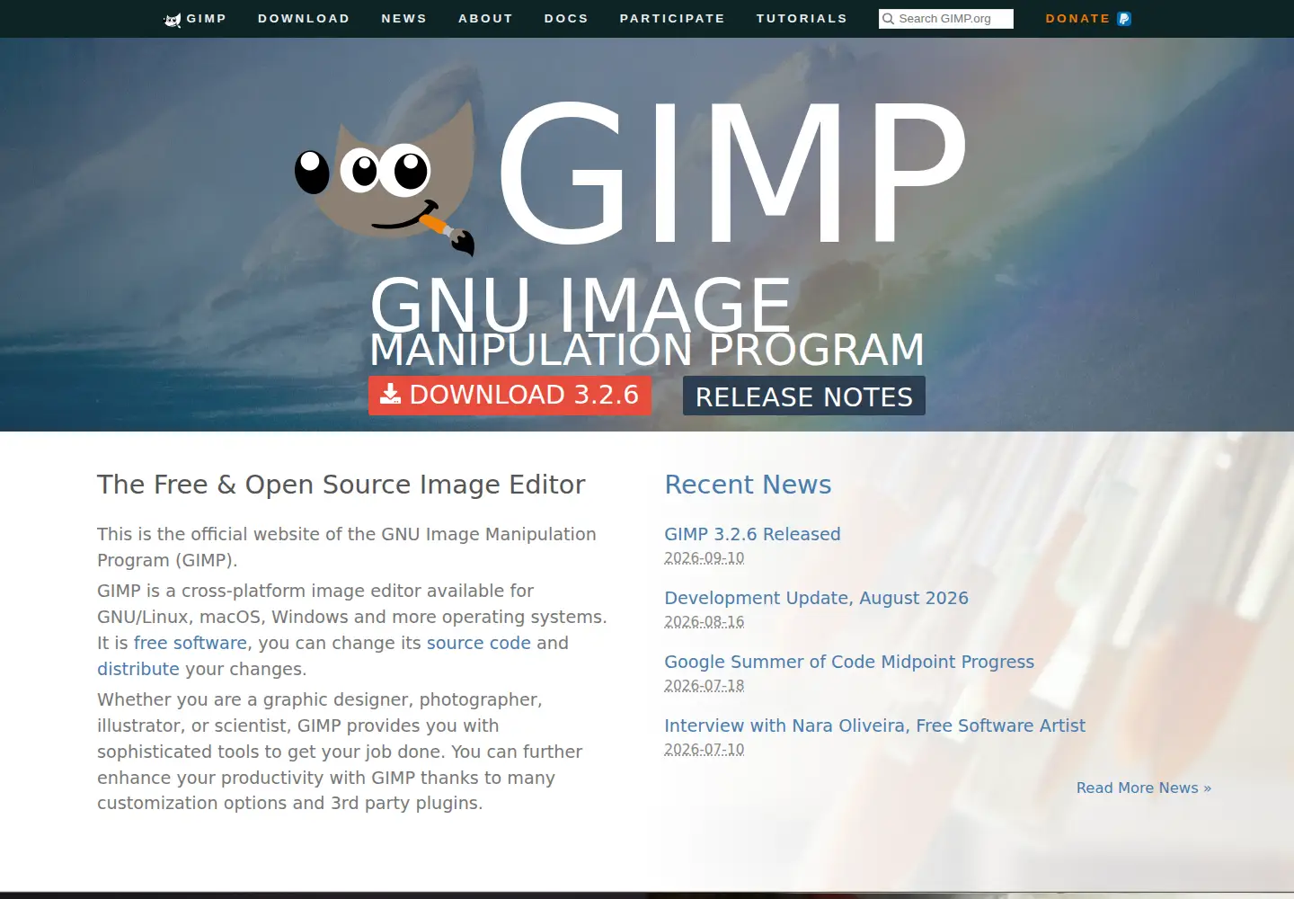 Screenshot of gimp.org