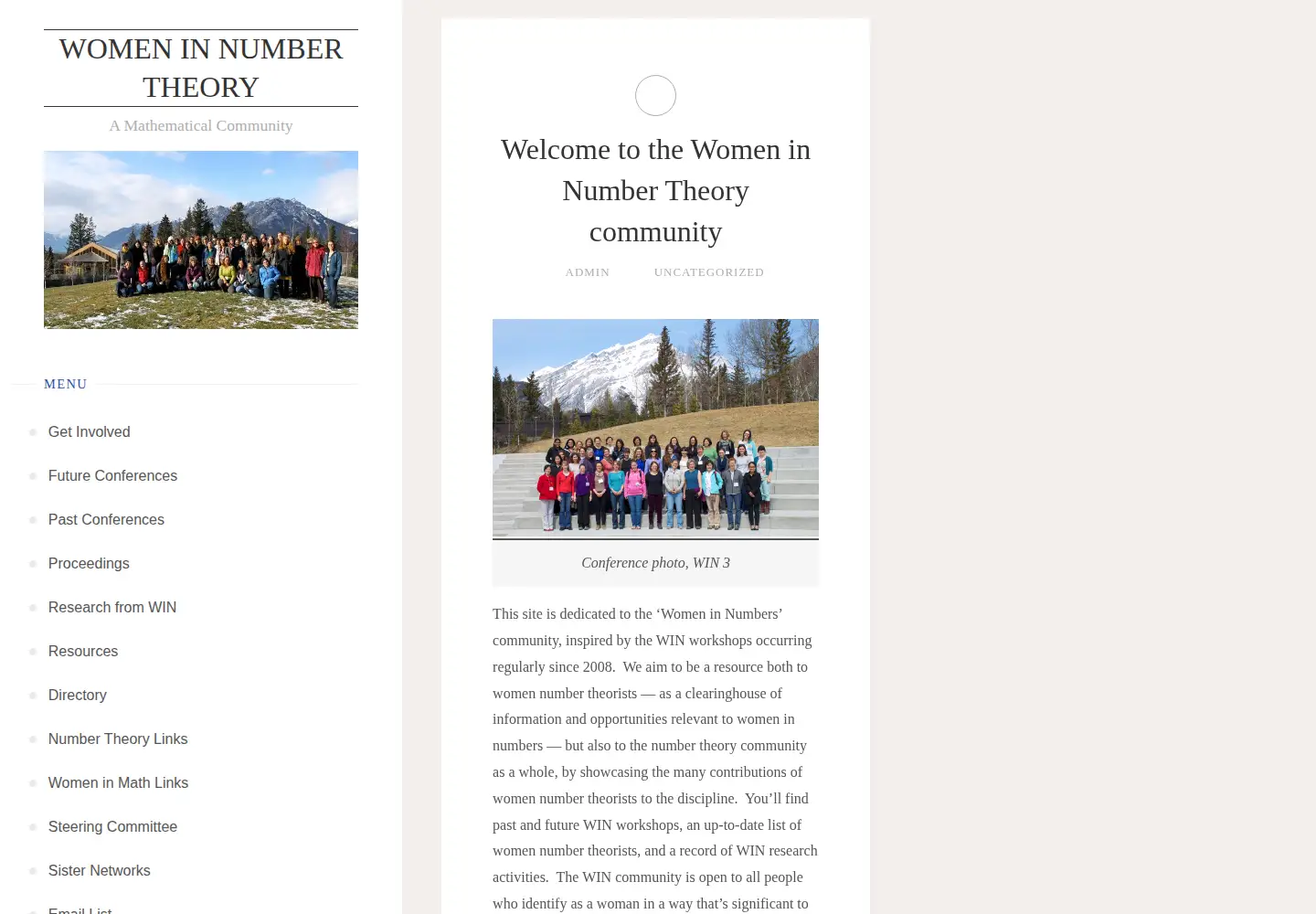 Screenshot of womeninnumbertheory.org