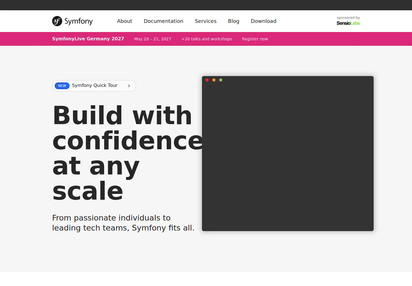 Screenshot of symfony.com