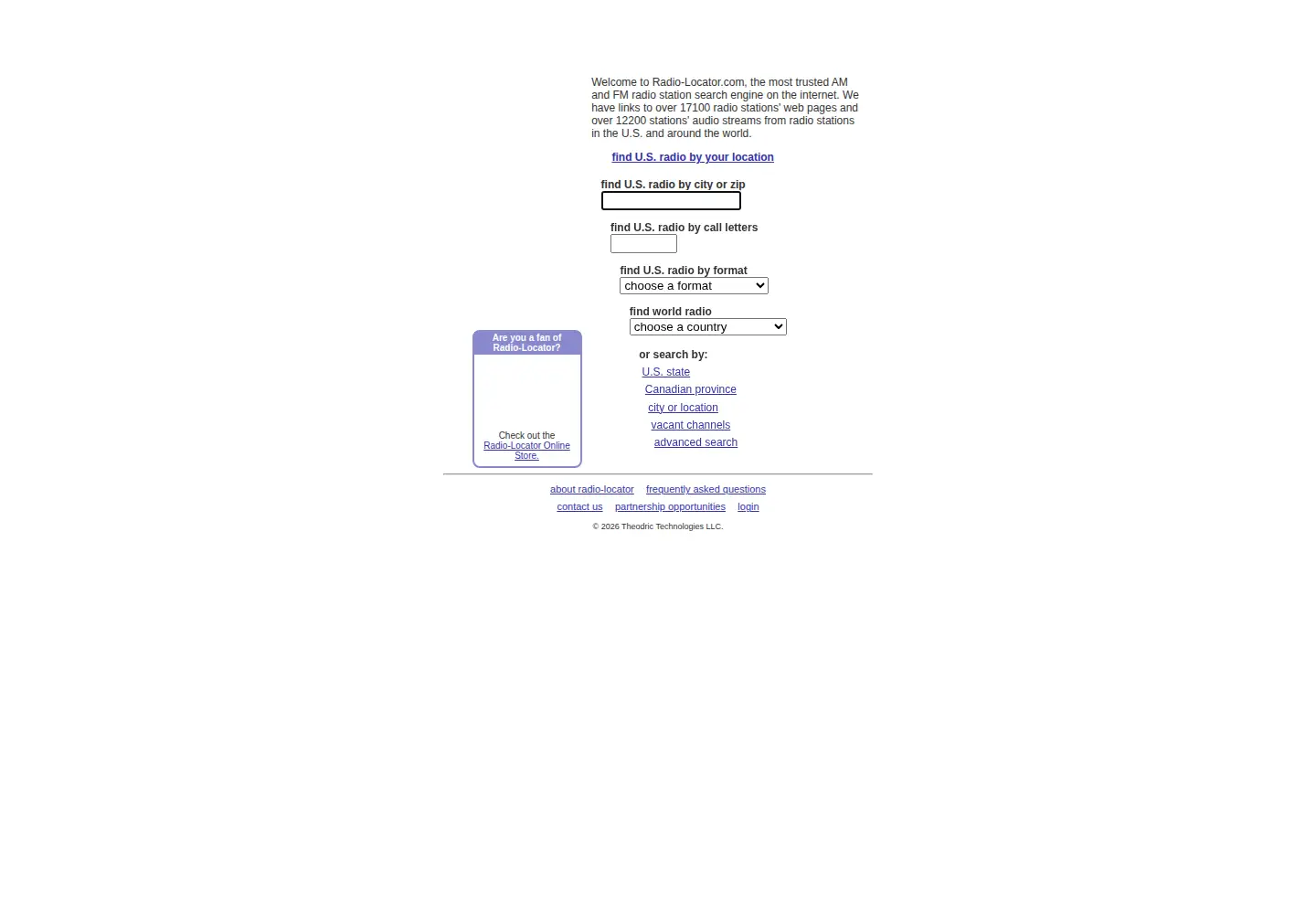 Screenshot of radio-locator.com