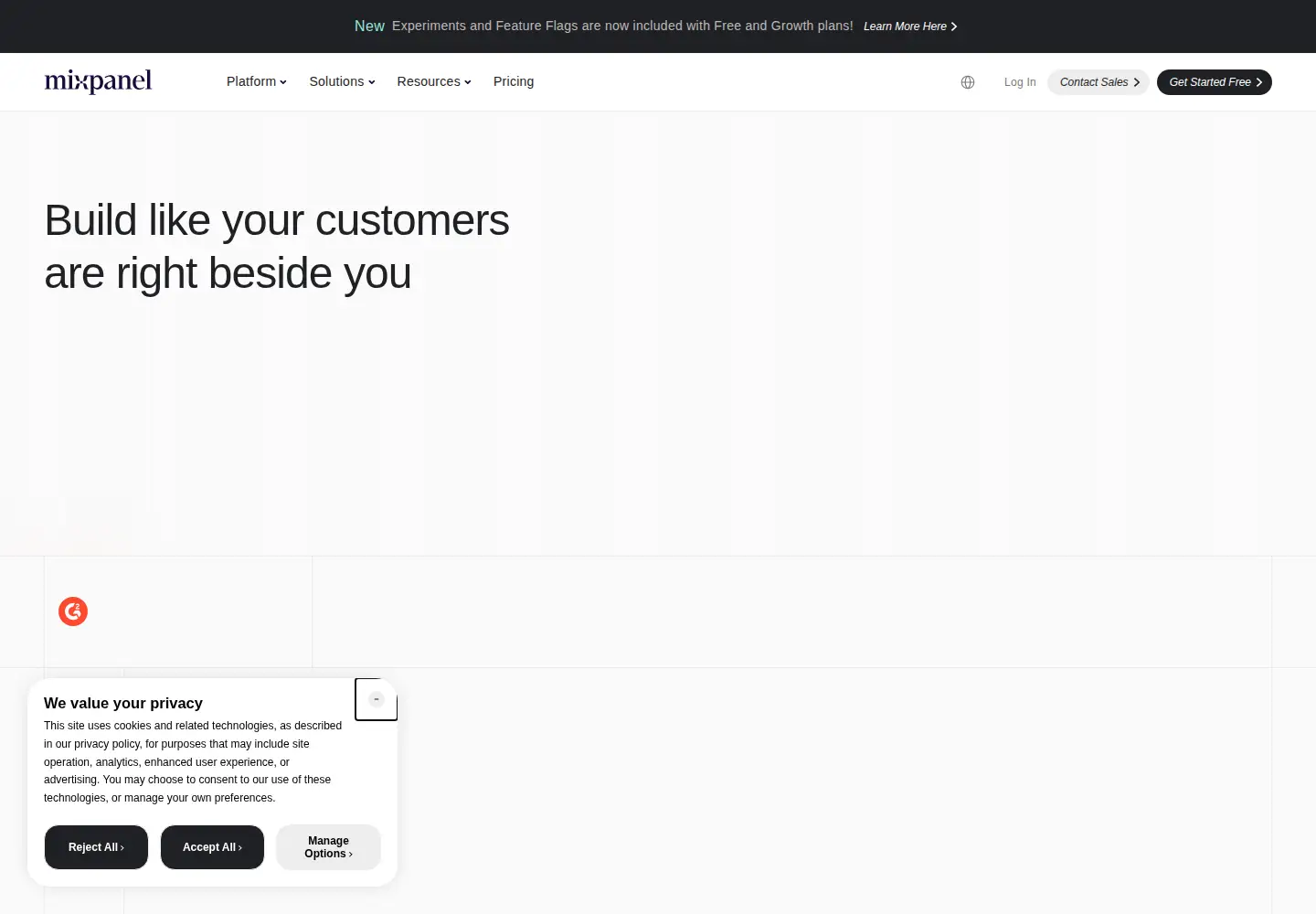 Screenshot of mixpanel.com