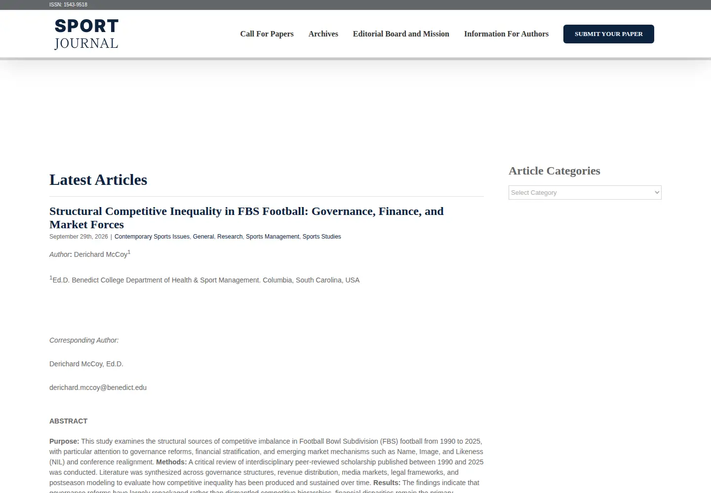 Screenshot of thesportjournal.org