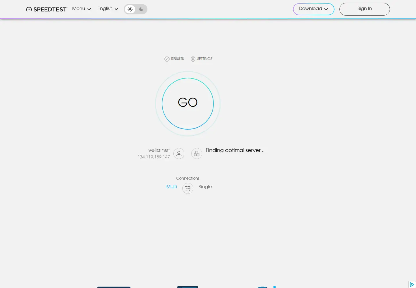 Screenshot of speedtest.net