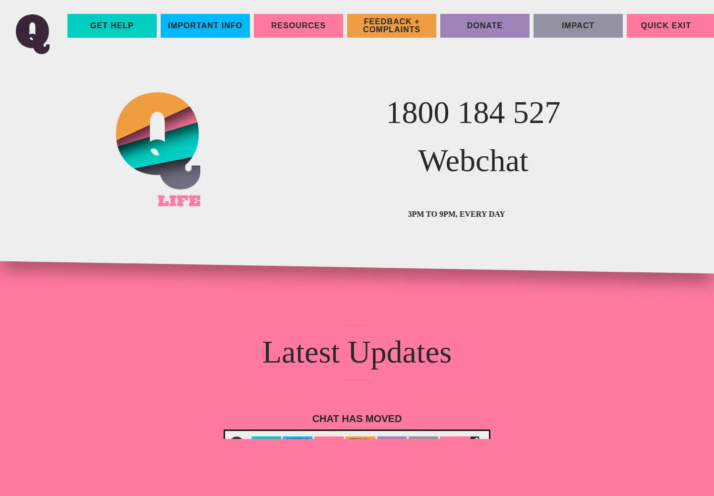 Screenshot of qlife.org.au