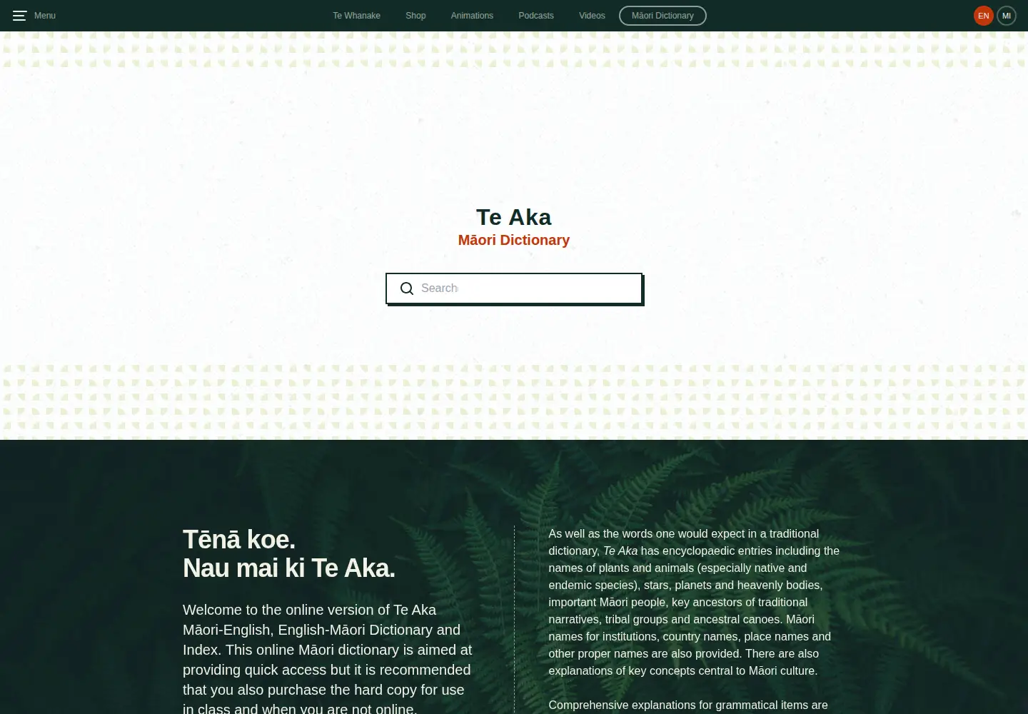 Screenshot of maoridictionary.co.nz
