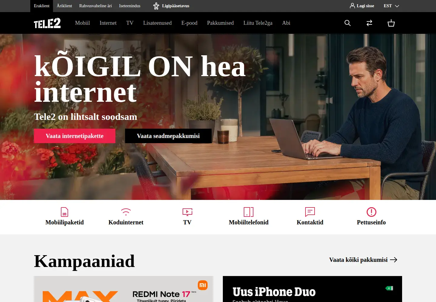 Screenshot of tele2.ee