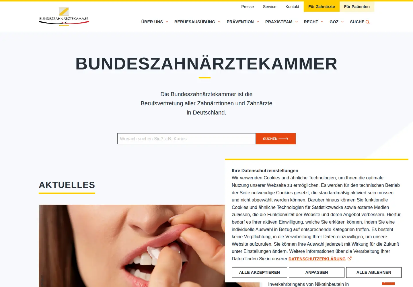 Screenshot of bzaek.de