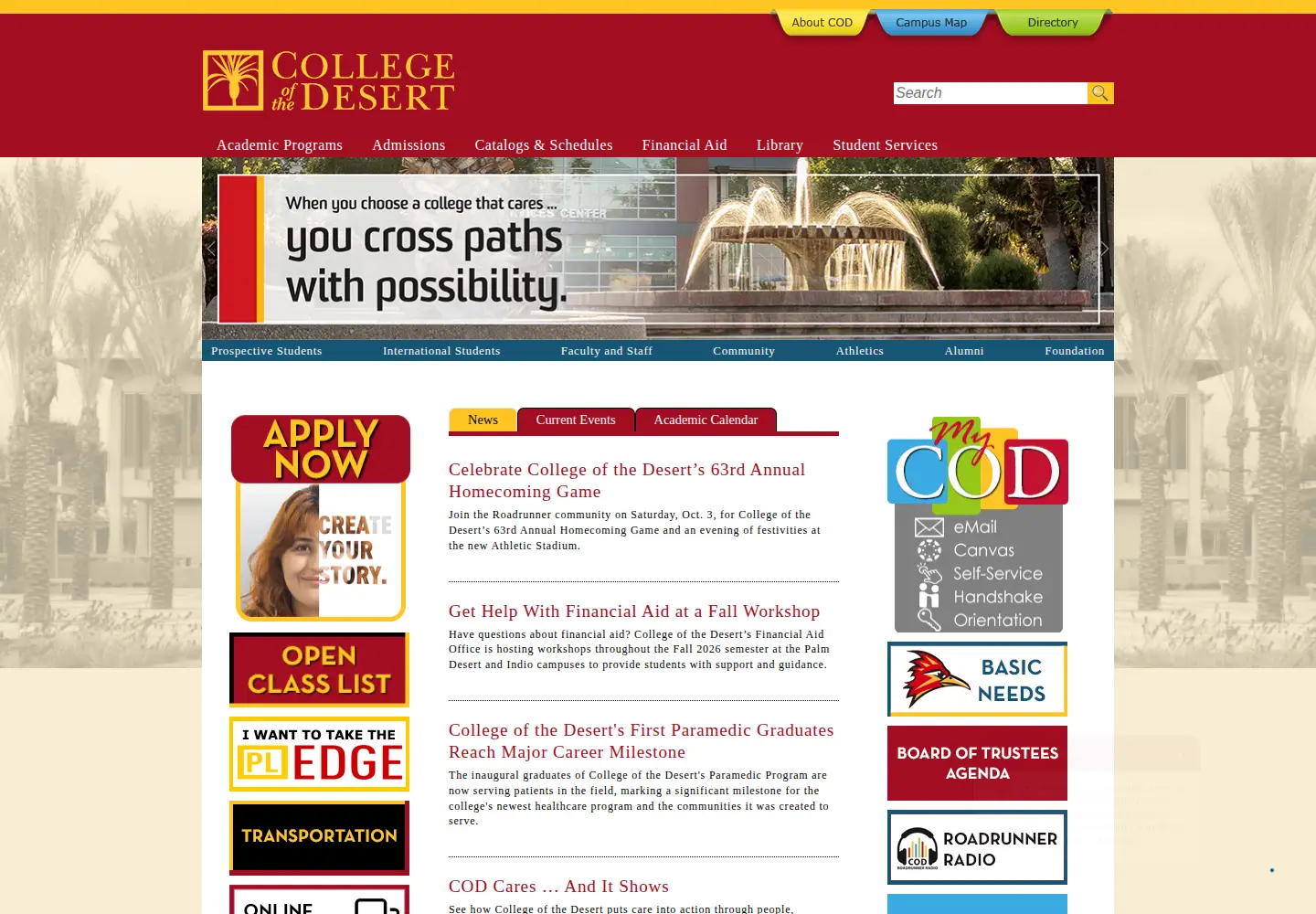 Screenshot of collegeofthedesert.edu