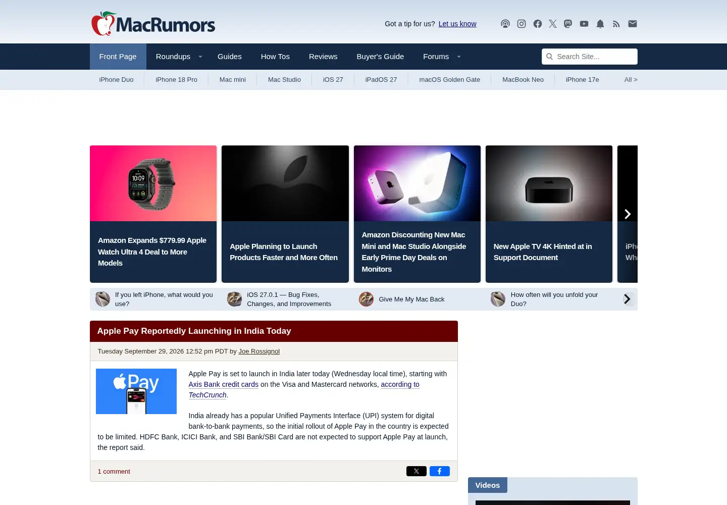 Screenshot of macrumors.com