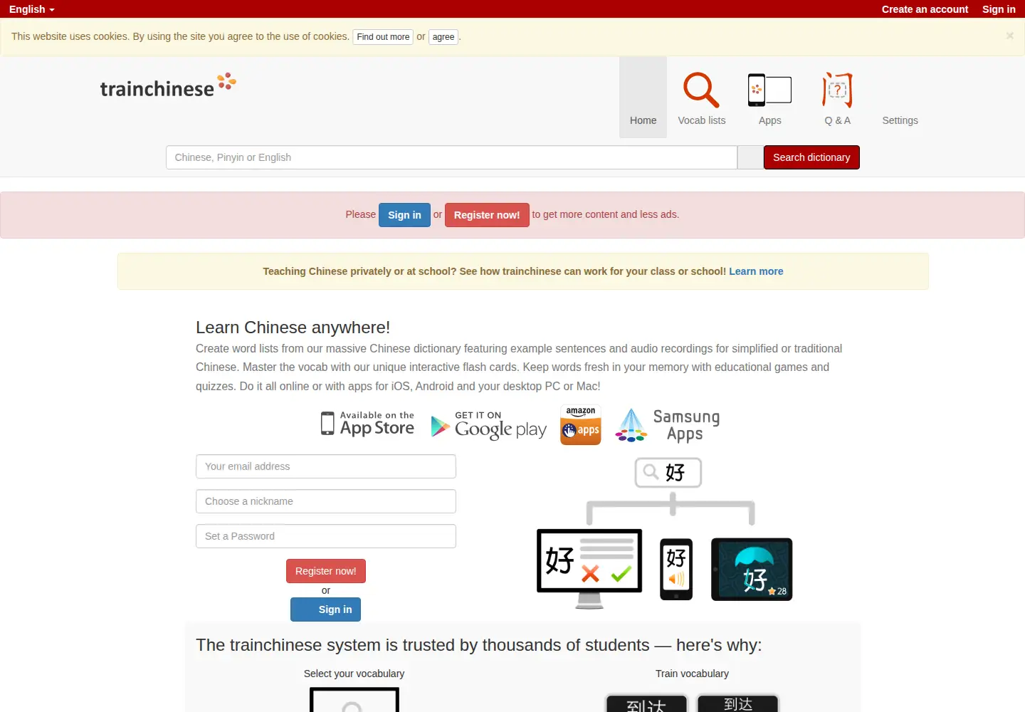 Screenshot of trainchinese.com