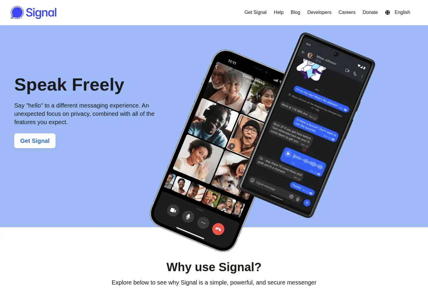 Captured homepage of signal.org in the current scan