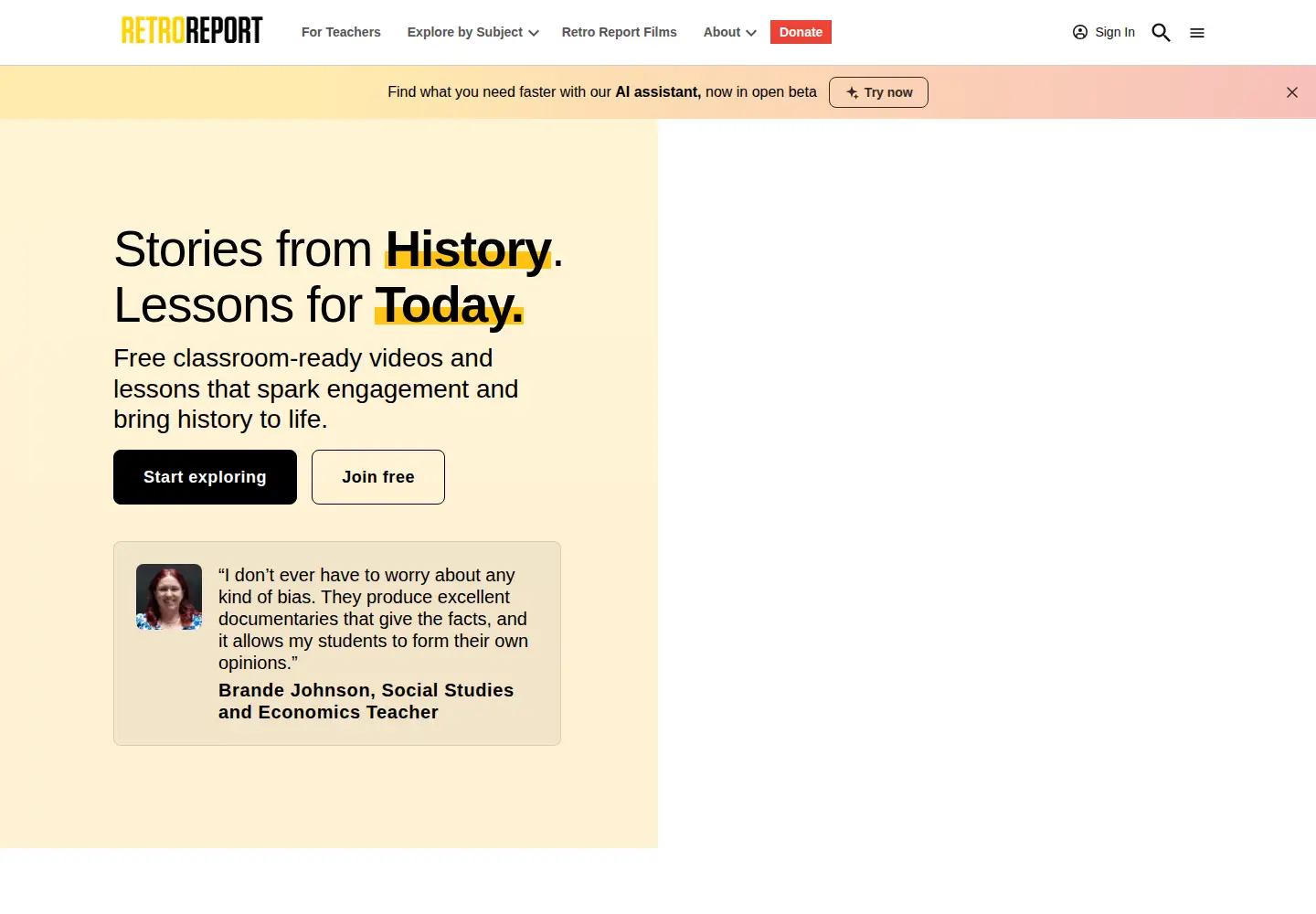 Screenshot of retroreport.org