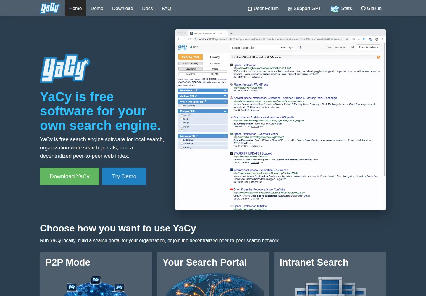 Screenshot of yacy.net