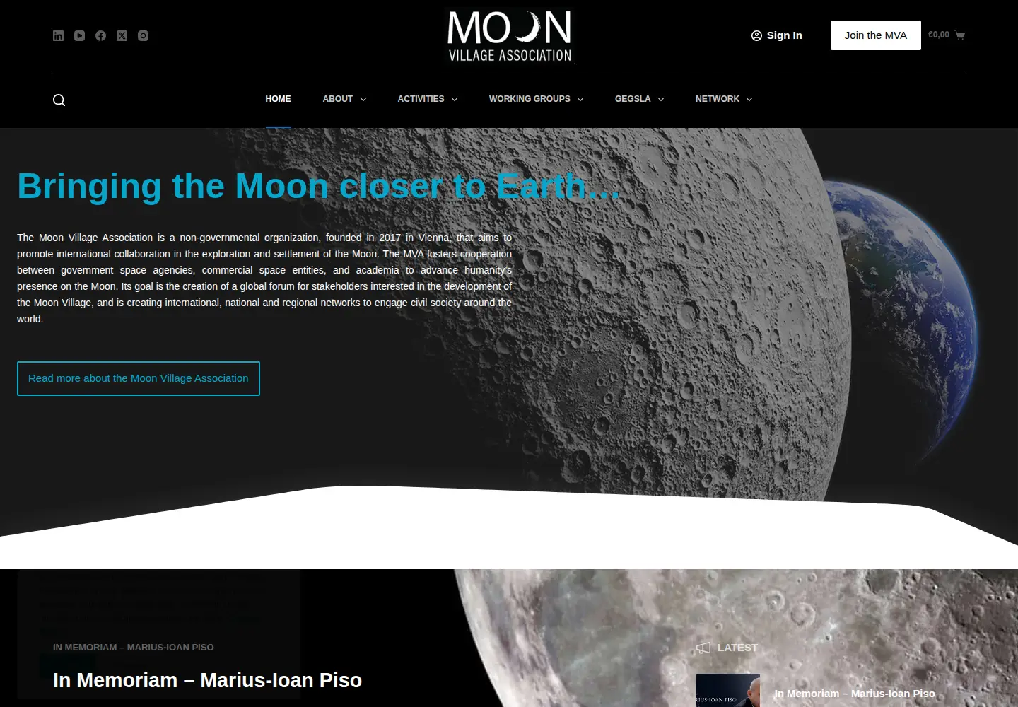 Captured homepage of moonvillageassociation.org in the current scan