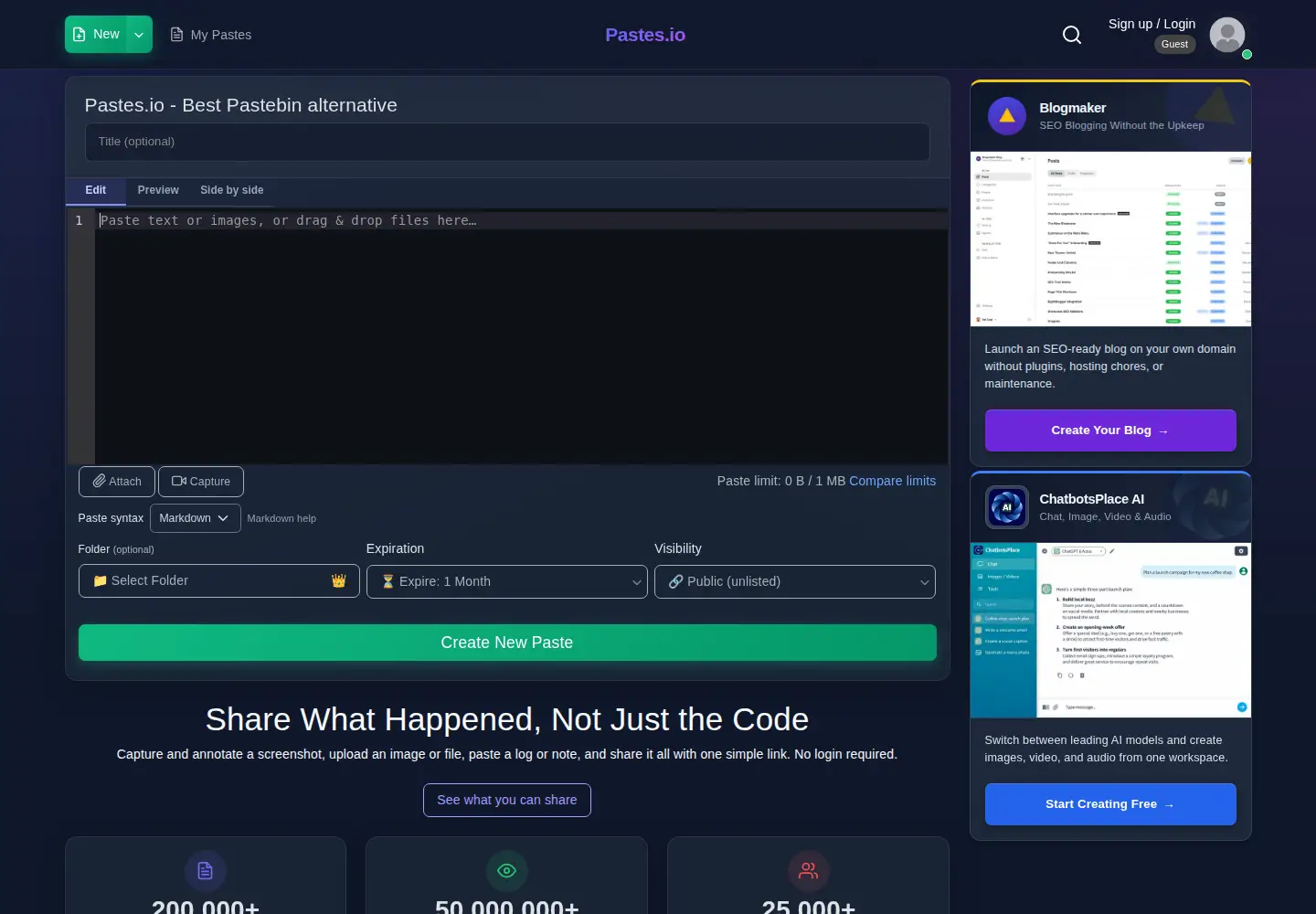 Screenshot of pastes.io