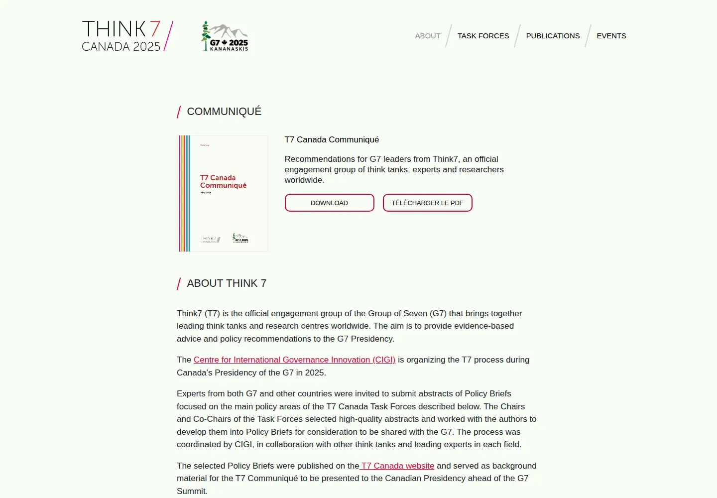 Captured homepage of think7.org in the current scan