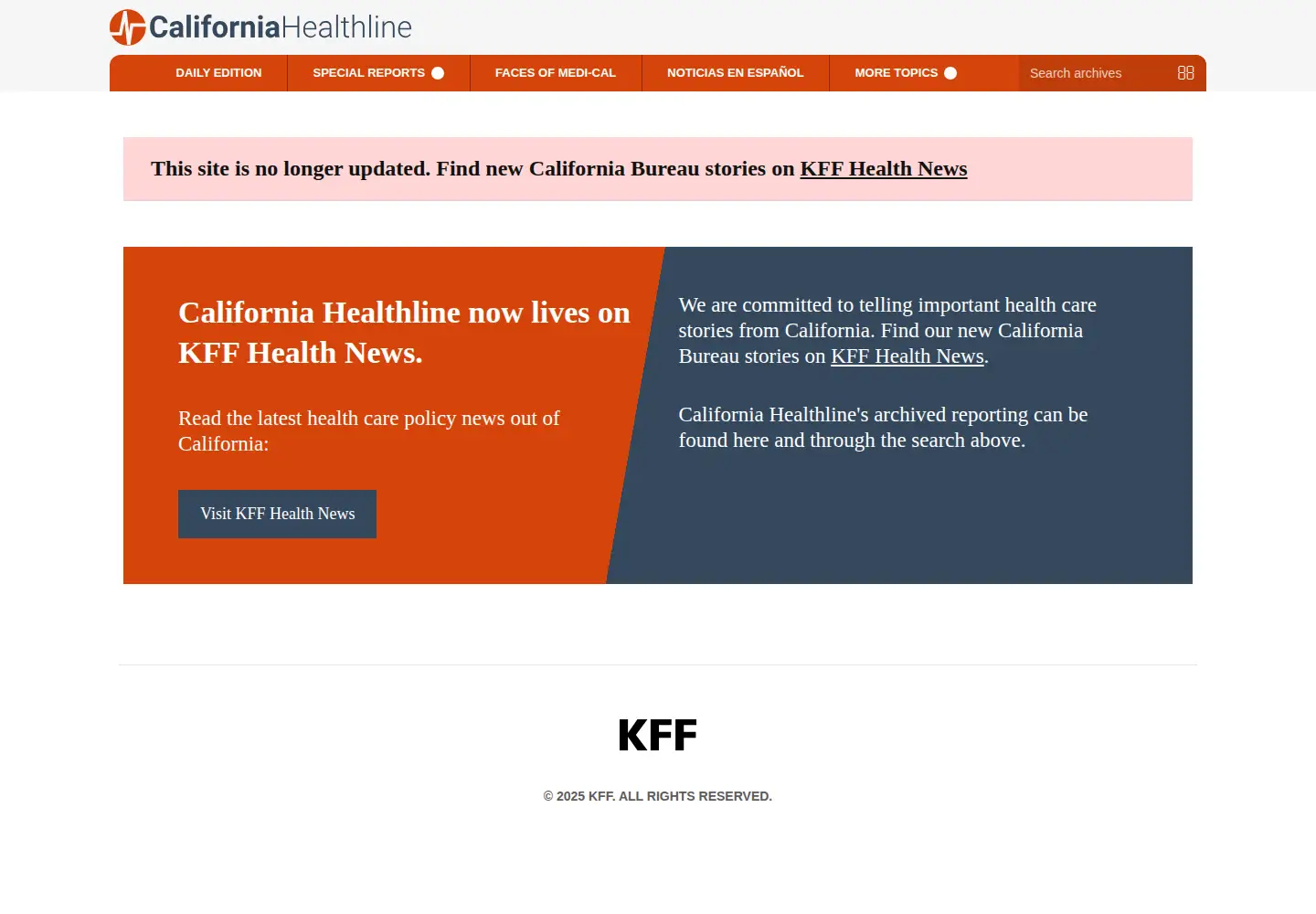 Screenshot of californiahealthline.org