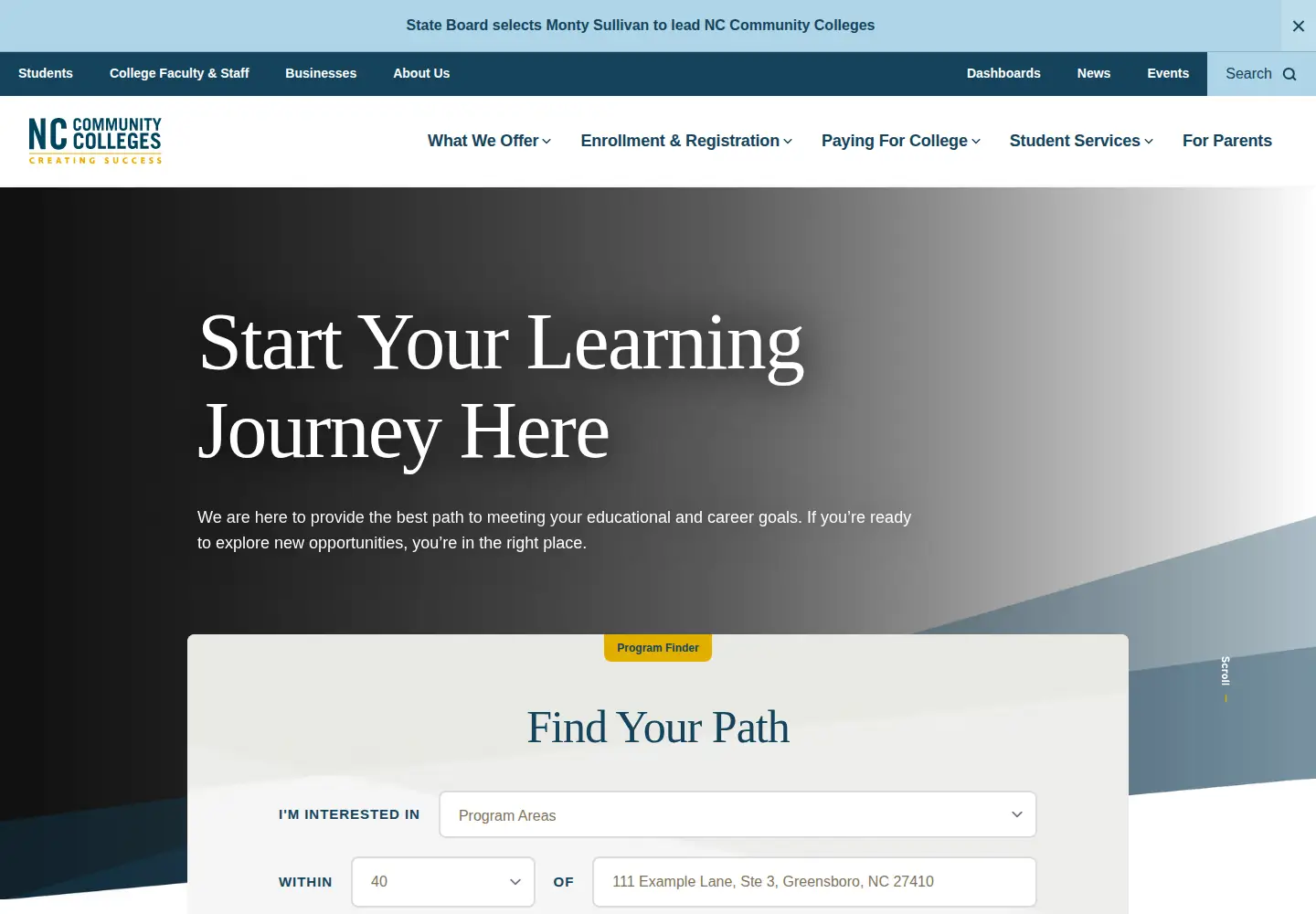 Screenshot of nccommunitycolleges.edu