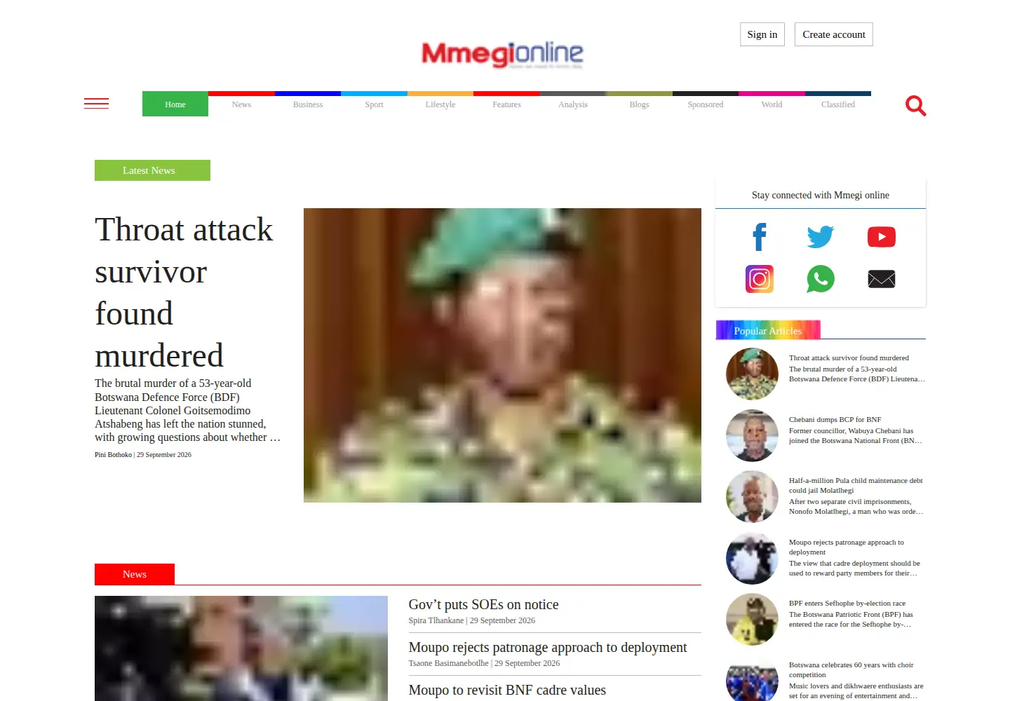Screenshot of mmegi.bw