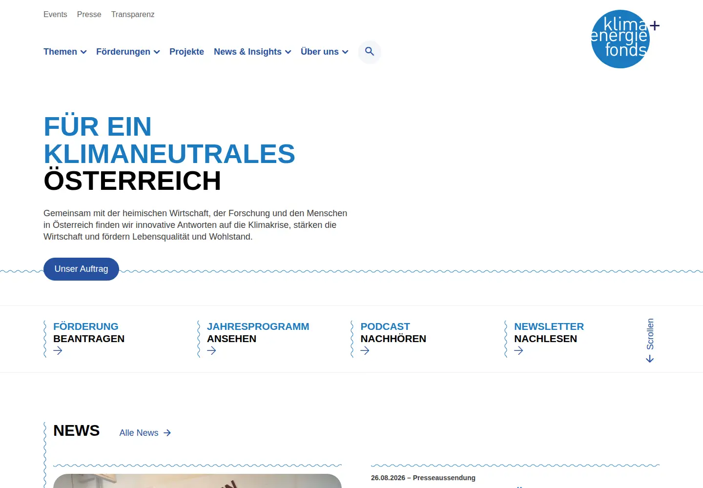 Screenshot of klimafonds.gv.at