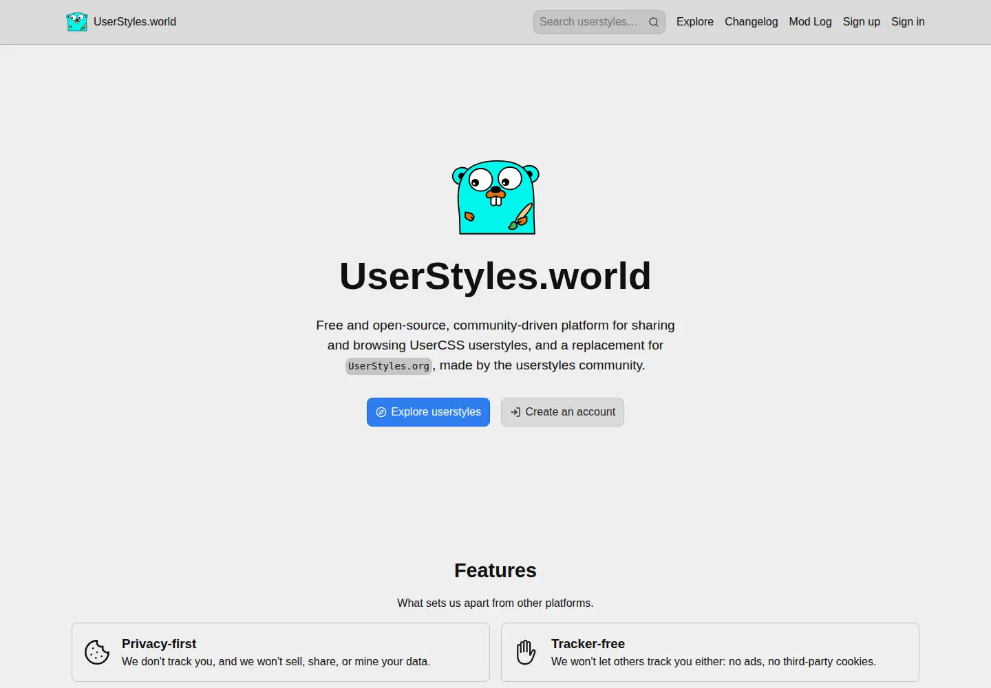 Screenshot of userstyles.world