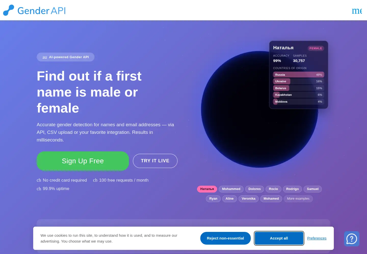 Screenshot of gender-api.com