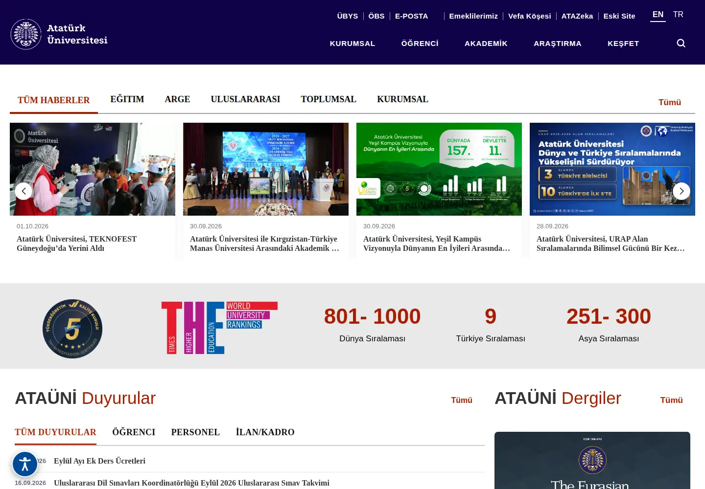 Screenshot of atauni.edu.tr