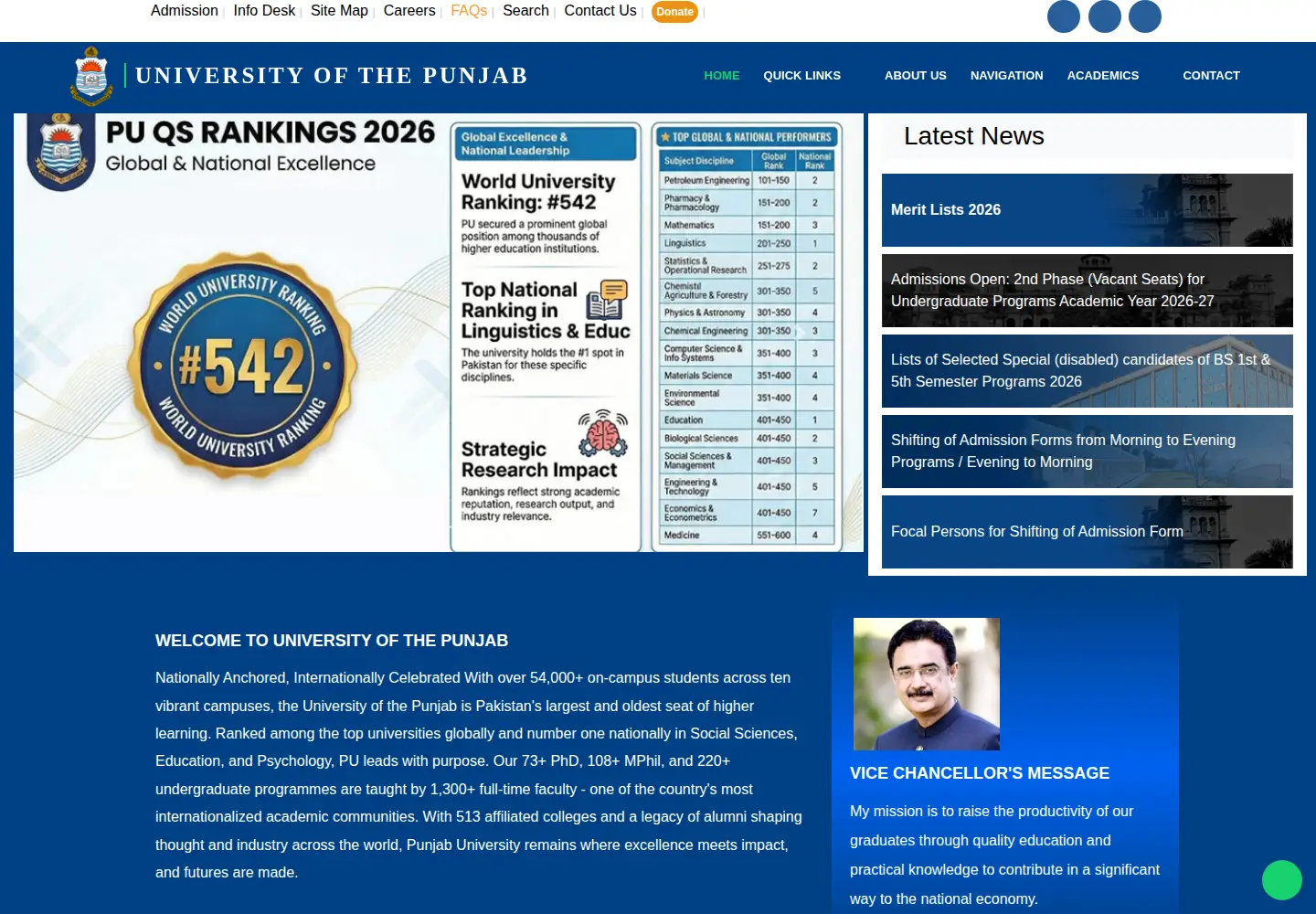 Screenshot of pu.edu.pk