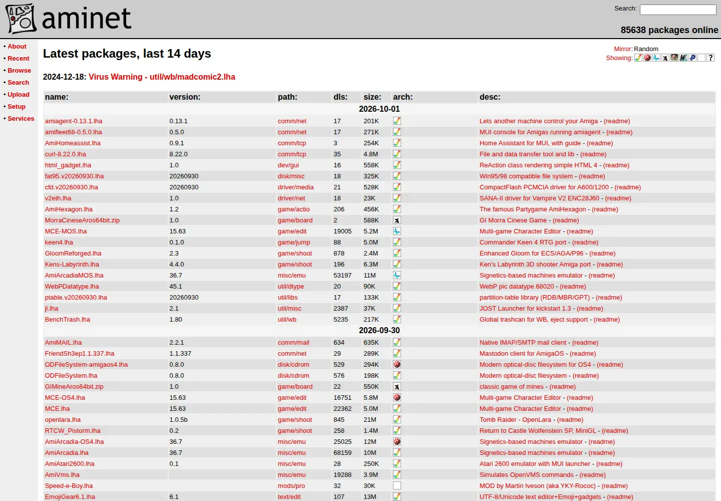 Screenshot of aminet.net