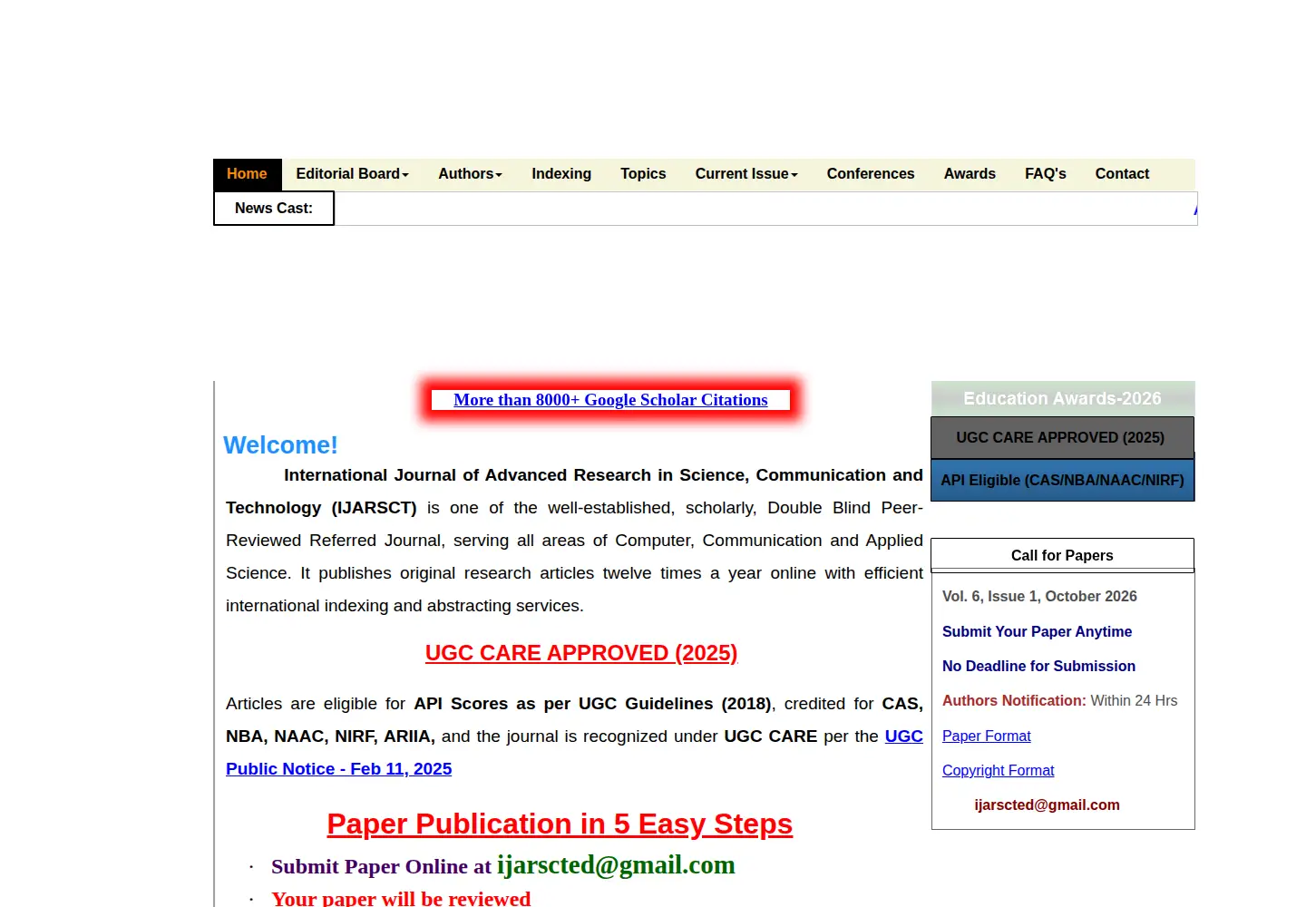 Screenshot of ijarsct.co.in