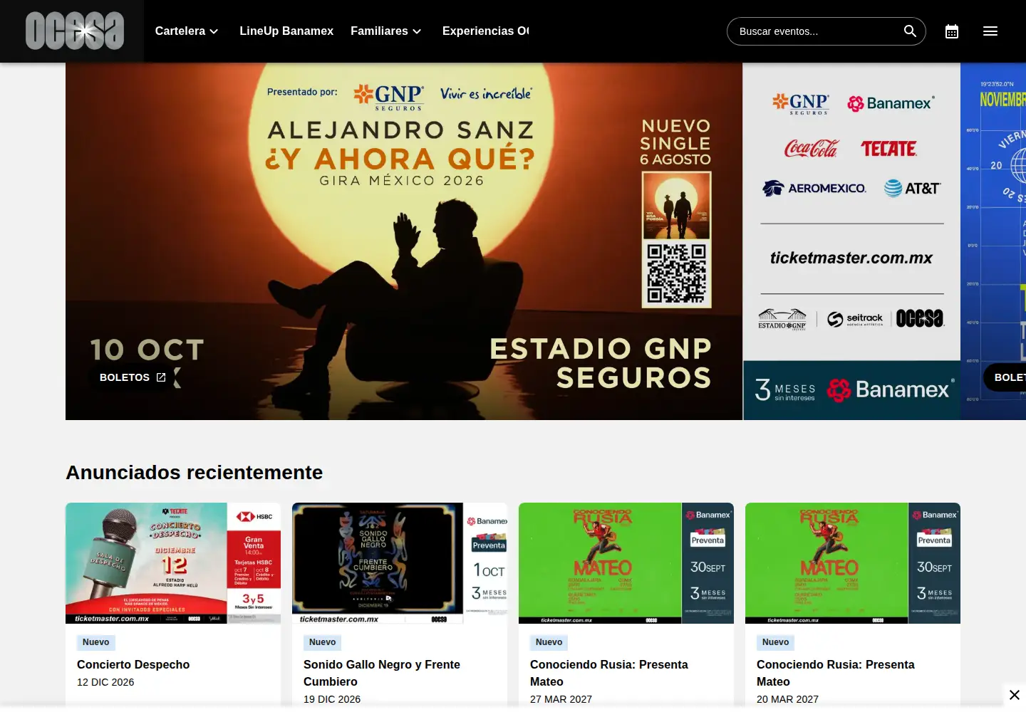 Screenshot of ocesa.com.mx